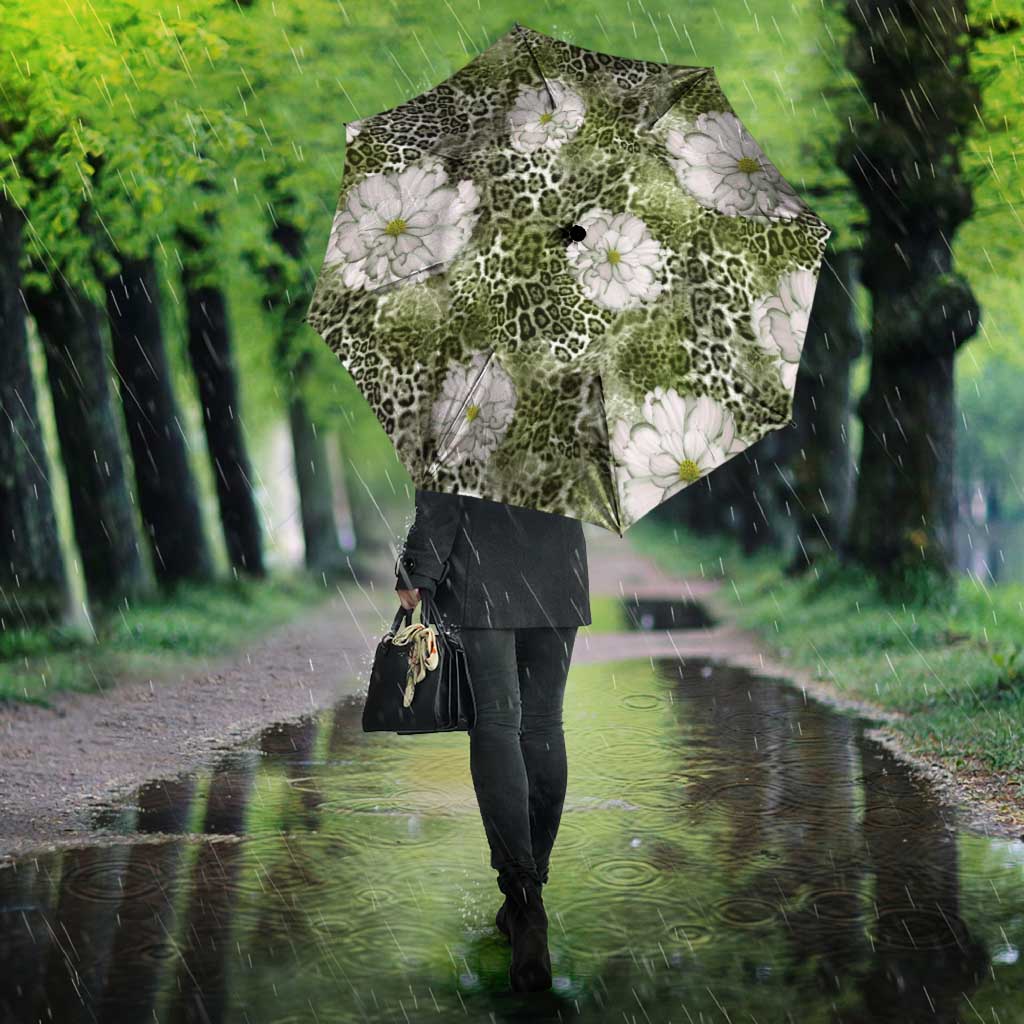 African Leopard Floral Pattern Umbrella Safari Moss