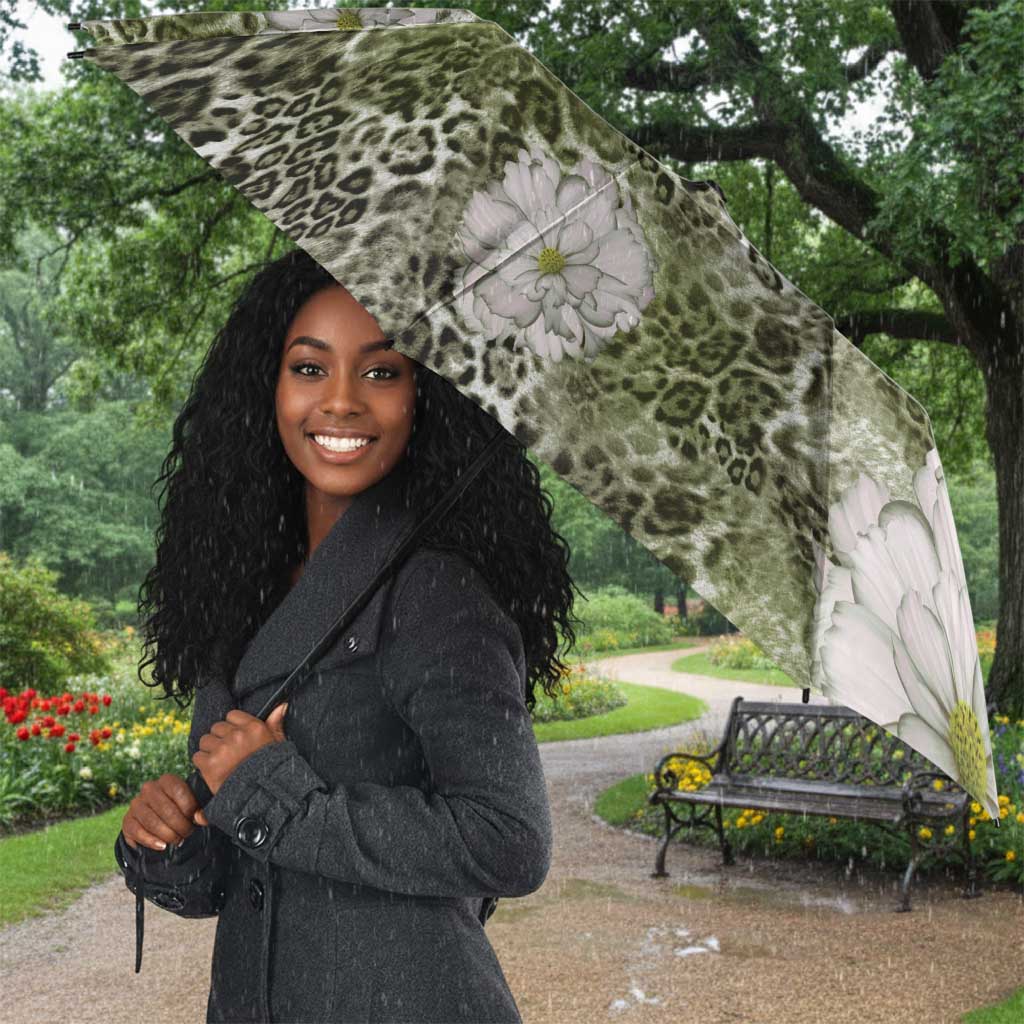 African Leopard Floral Pattern Umbrella Safari Moss