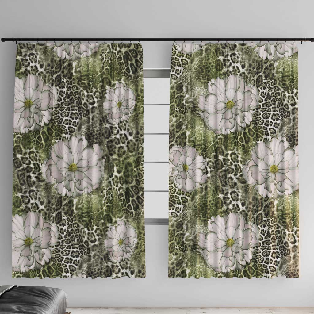 African Leopard Floral Pattern Window Curtain Safari Moss