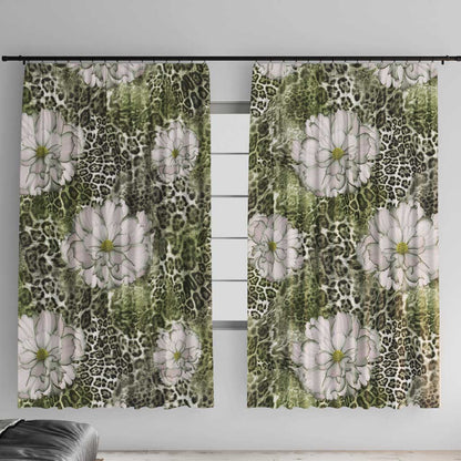African Leopard Floral Pattern Window Curtain Safari Moss