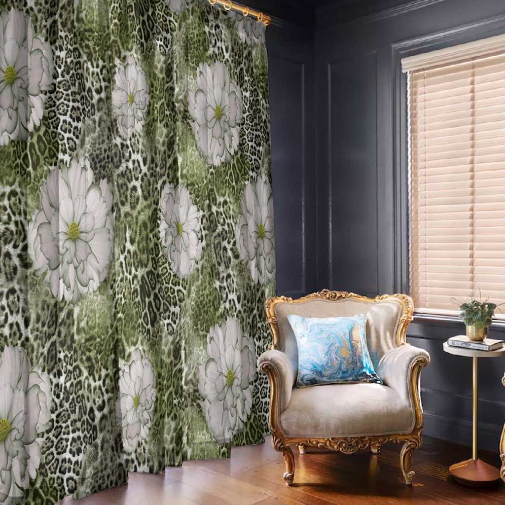 African Leopard Floral Pattern Window Curtain Safari Moss