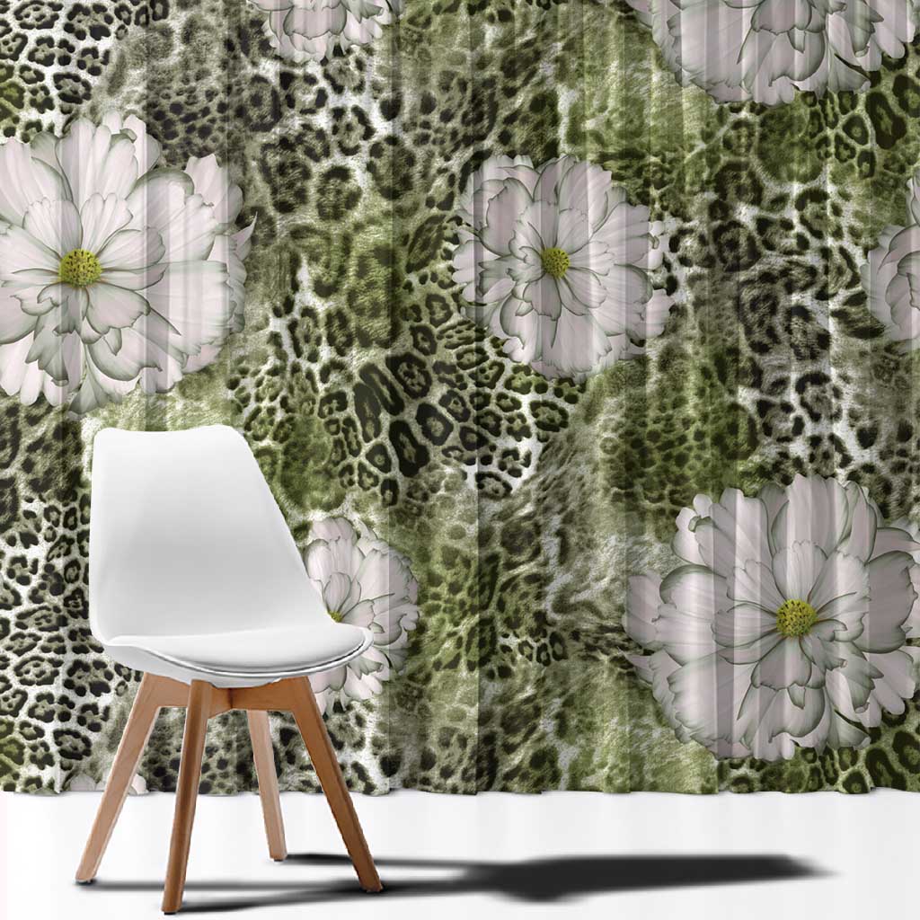 African Leopard Floral Pattern Window Curtain Safari Moss