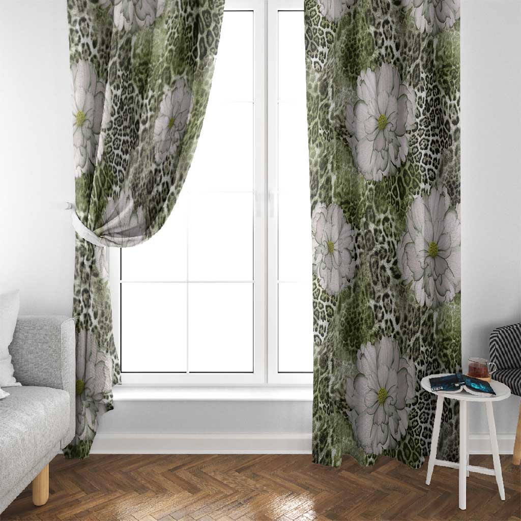 African Leopard Floral Pattern Window Curtain Safari Moss