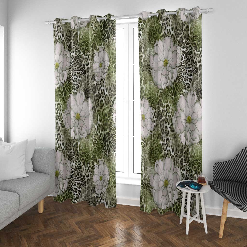African Leopard Floral Pattern Window Curtain Safari Moss