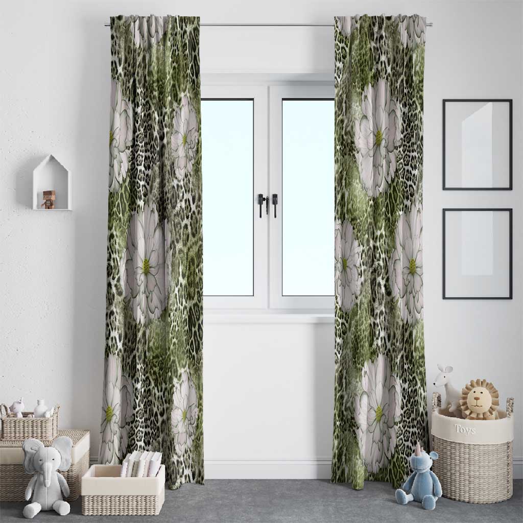 African Leopard Floral Pattern Window Curtain Safari Moss