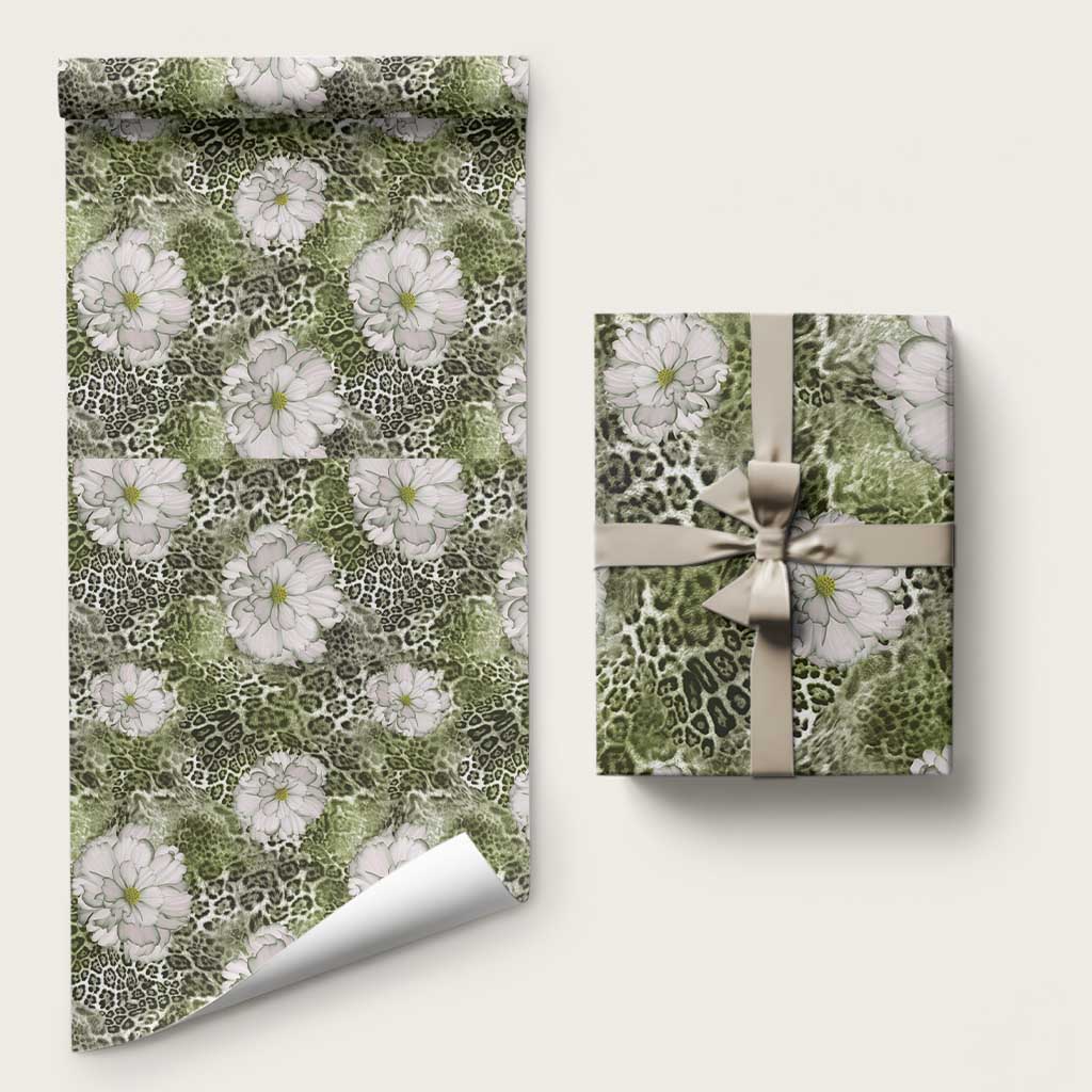 African Leopard Floral Pattern Wrapping Paper Safari Moss