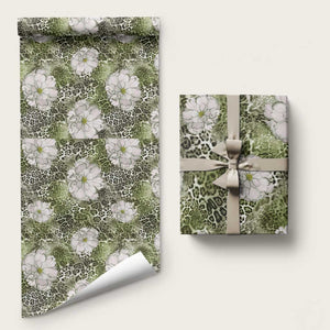 African Leopard Floral Pattern Wrapping Paper Safari Moss