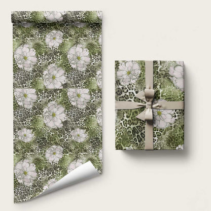 African Leopard Floral Pattern Wrapping Paper Safari Moss
