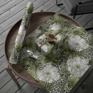 African Leopard Floral Pattern Wrapping Paper Safari Moss