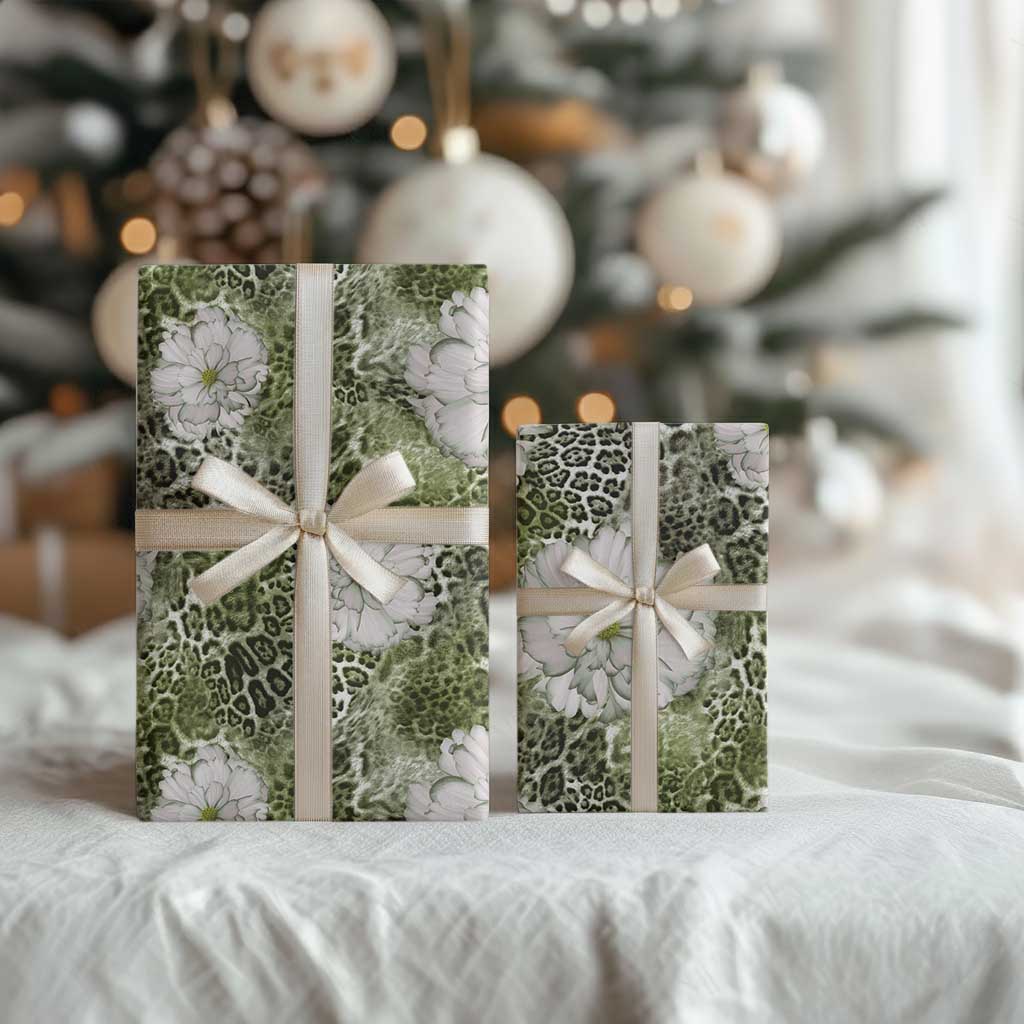 African Leopard Floral Pattern Wrapping Paper Safari Moss