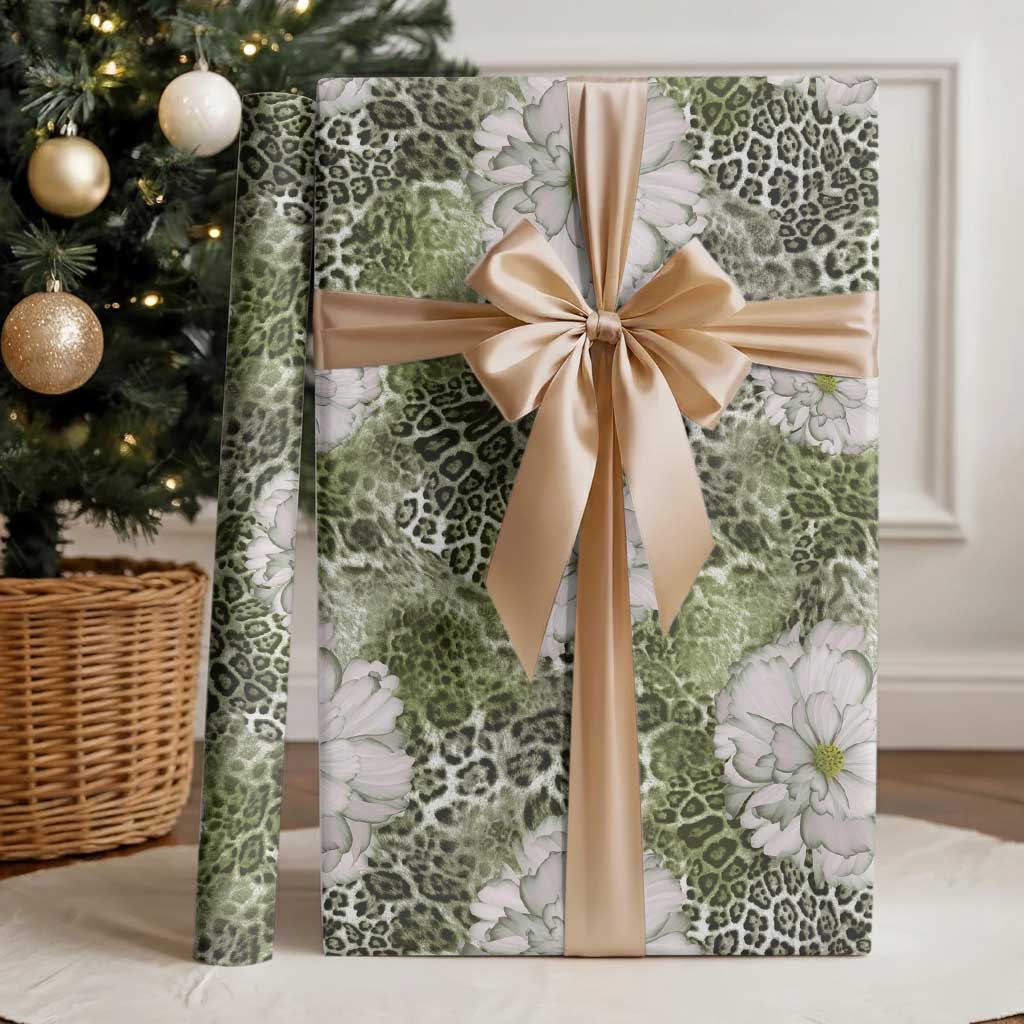 African Leopard Floral Pattern Wrapping Paper Safari Moss