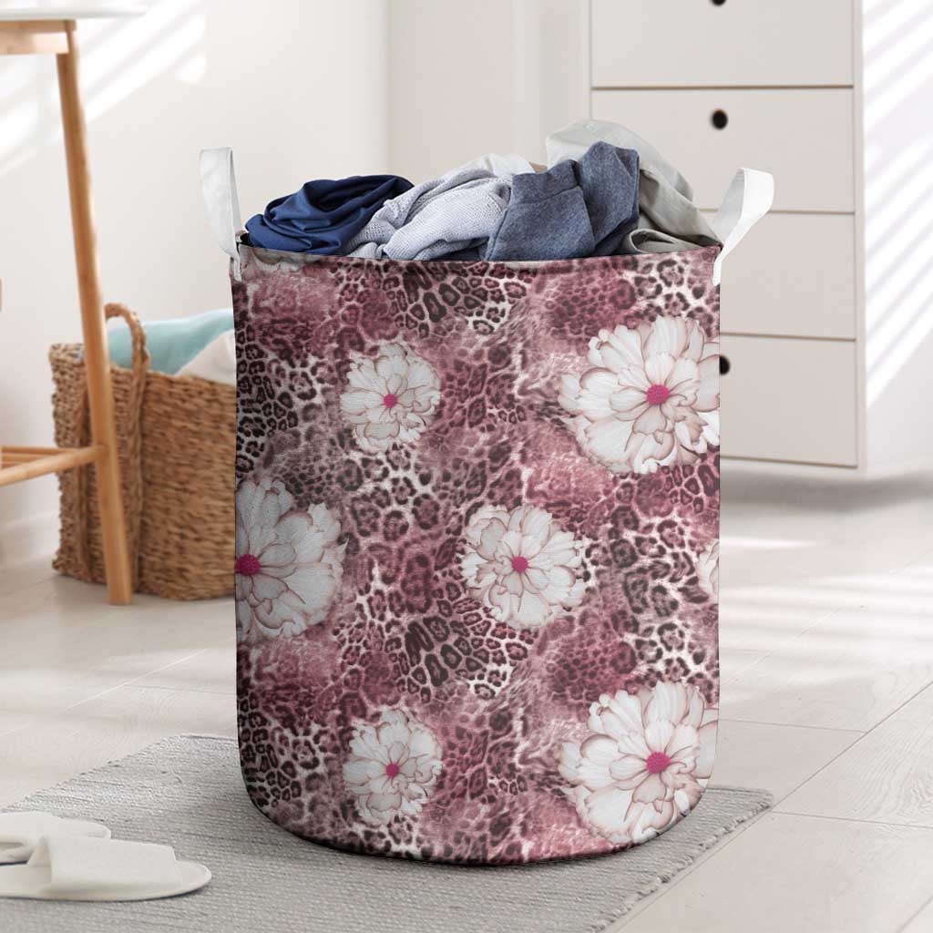 African Leopard Floral Pattern Laundry Basket Sunset Mauve