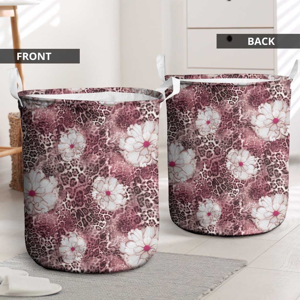 African Leopard Floral Pattern Laundry Basket Sunset Mauve