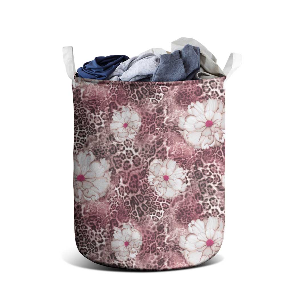 African Leopard Floral Pattern Laundry Basket Sunset Mauve