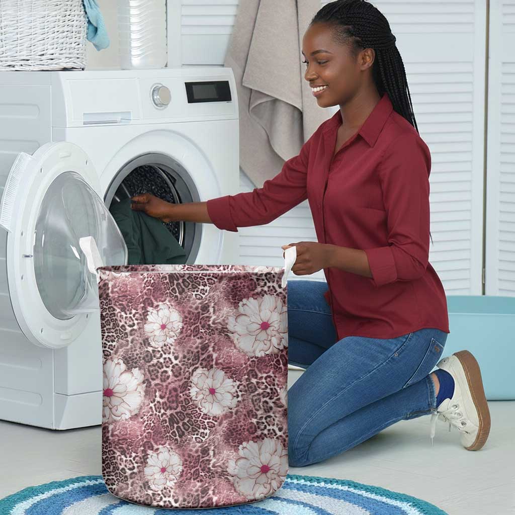 African Leopard Floral Pattern Laundry Basket Sunset Mauve
