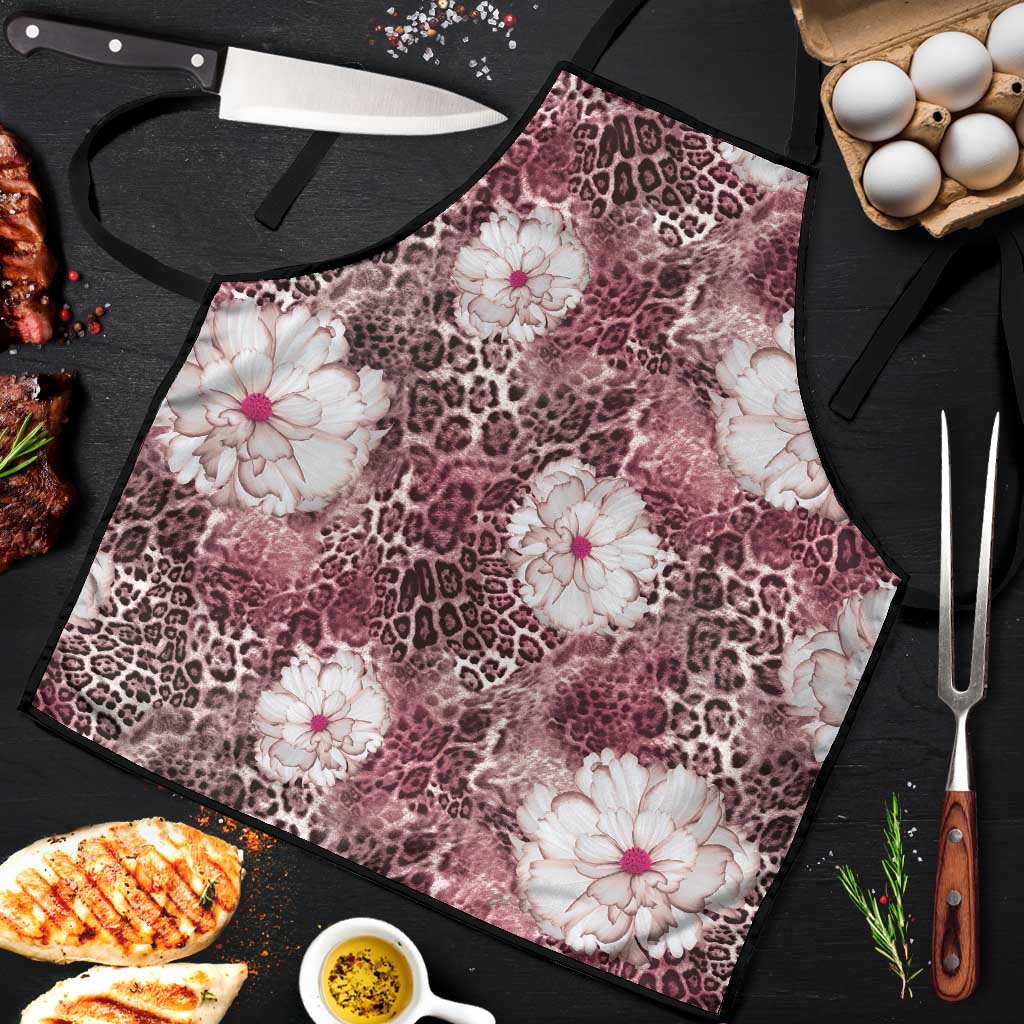 African Leopard Floral Pattern Apron Sunset Mauve