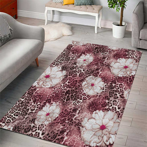 African Leopard Floral Pattern Area Rug Sunset Mauve
