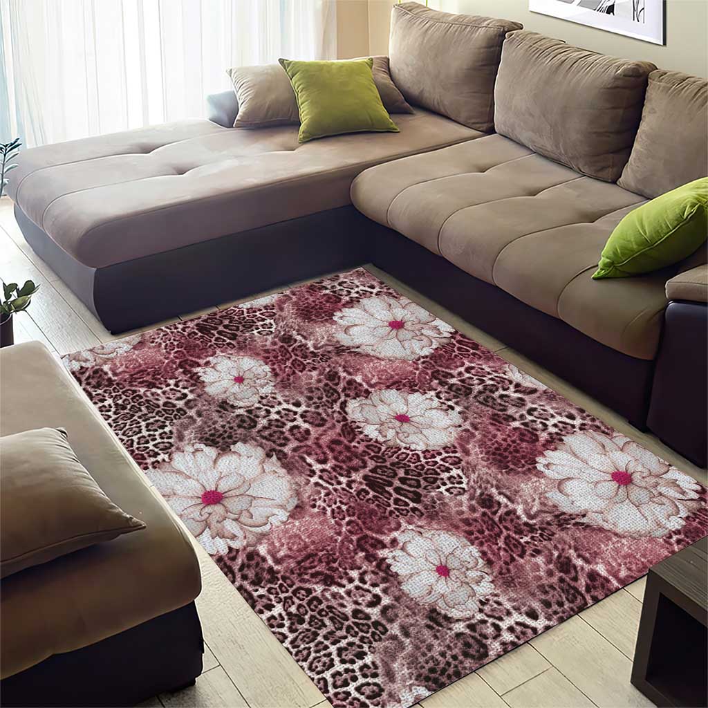 African Leopard Floral Pattern Area Rug Sunset Mauve