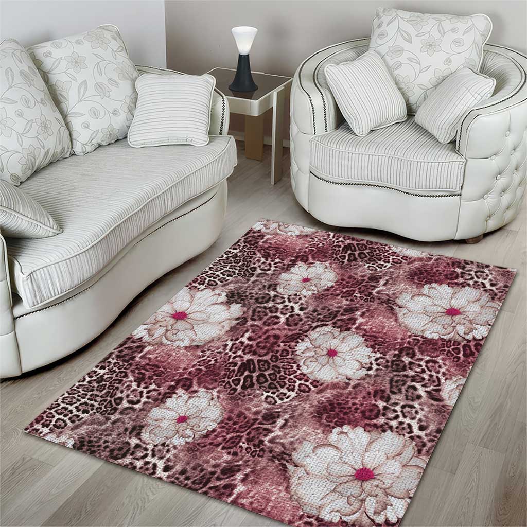 African Leopard Floral Pattern Area Rug Sunset Mauve