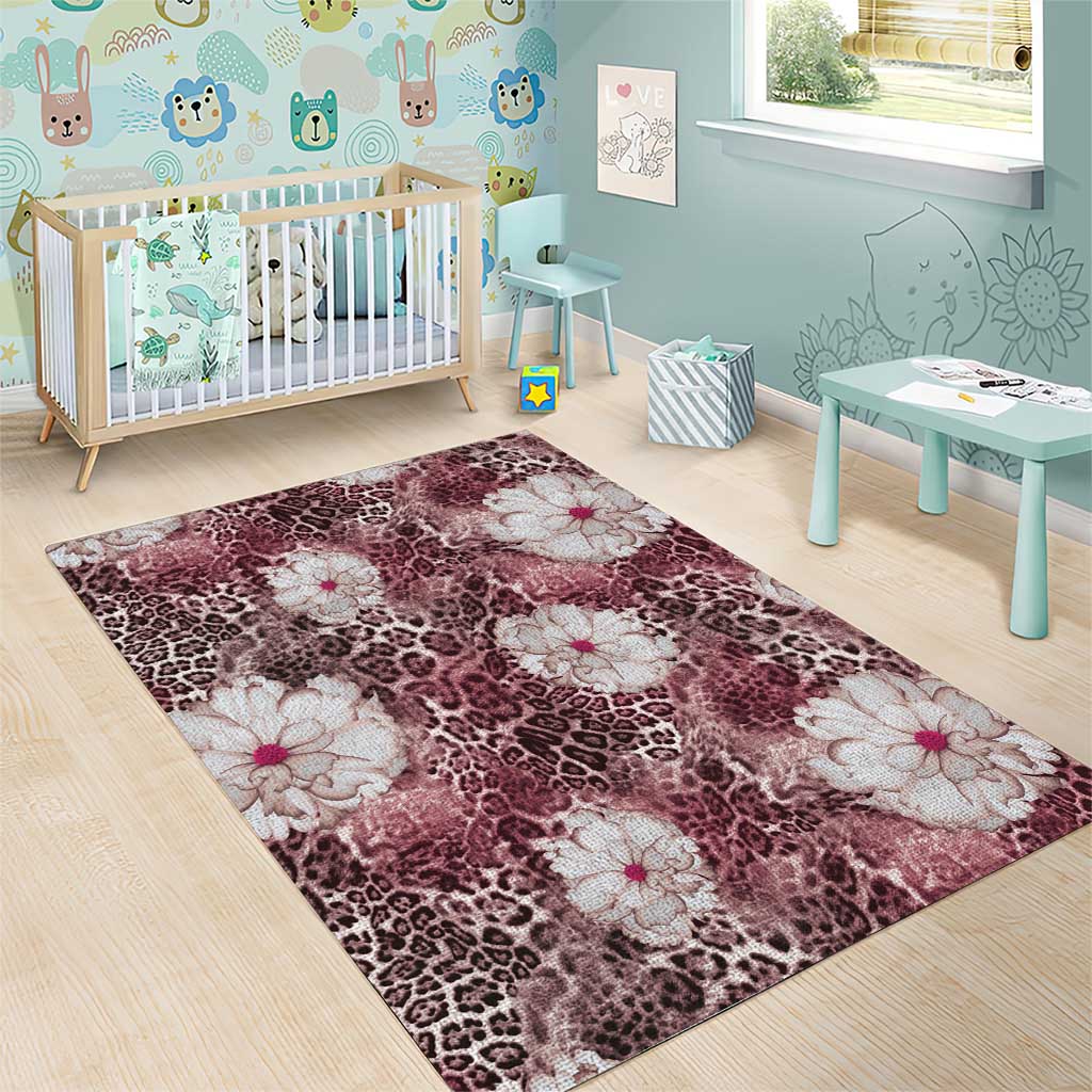 African Leopard Floral Pattern Area Rug Sunset Mauve