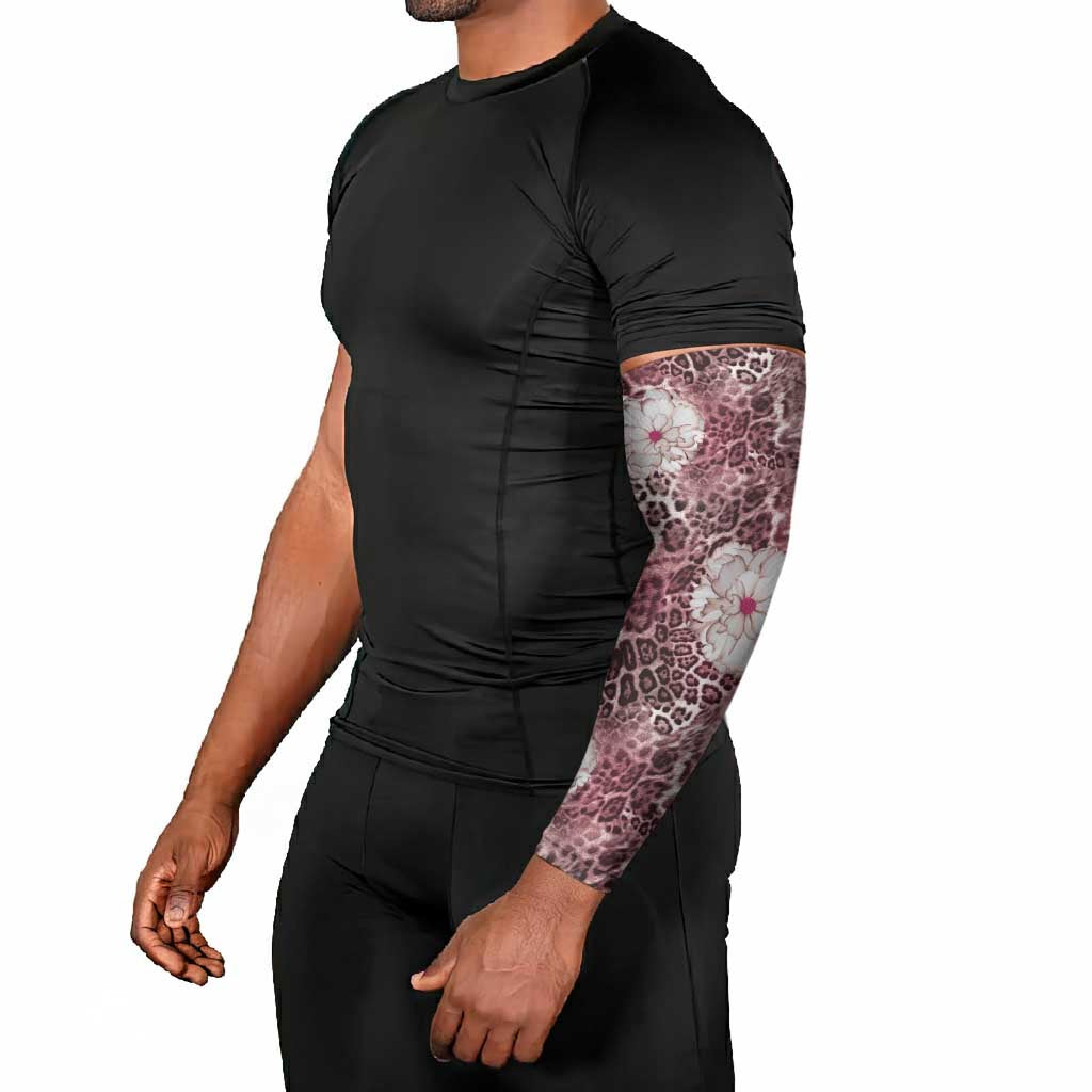 African Leopard Floral Pattern Arm Sleeves Sunset Mauve