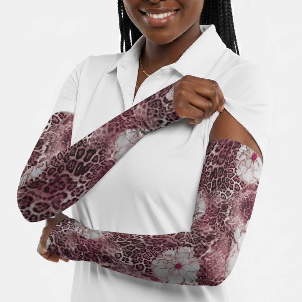 African Leopard Floral Pattern Arm Sleeves Sunset Mauve