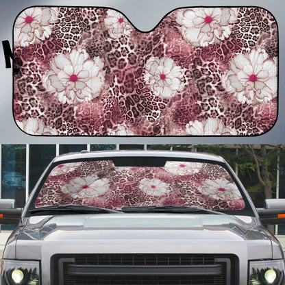 African Leopard Floral Pattern Auto Sun Shade Sunset Mauve
