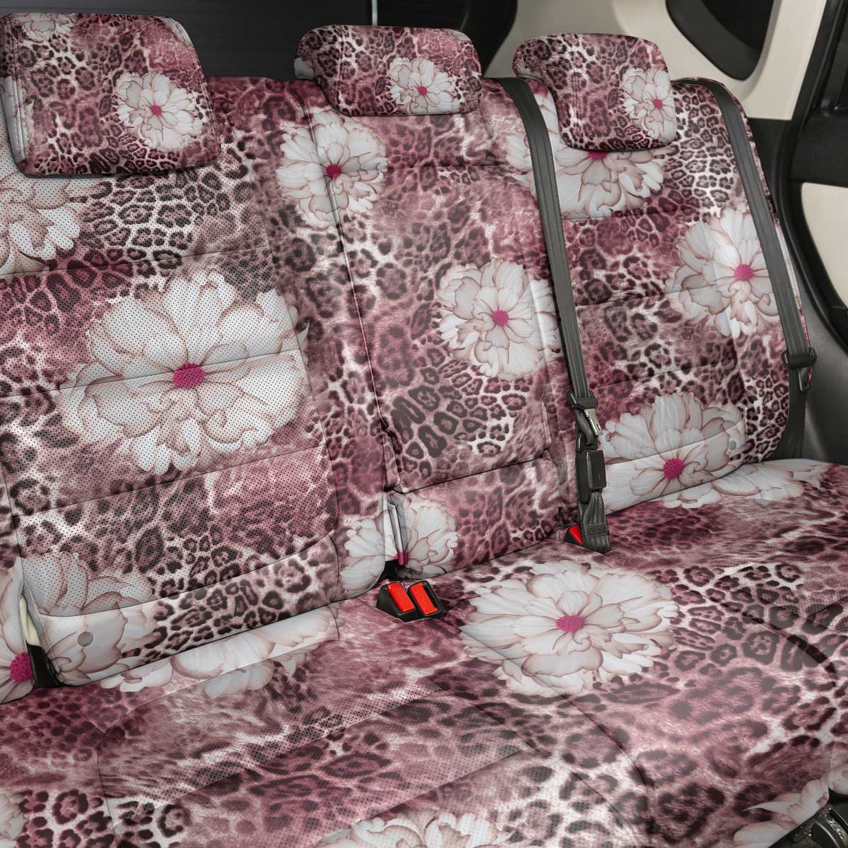 African Leopard Floral Pattern Back Car Seat Cover Sunset Mauve