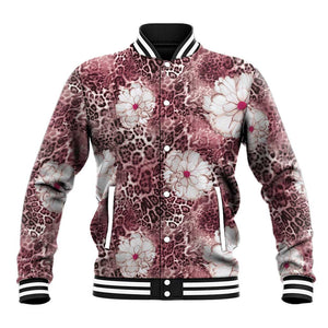 African Leopard Floral Pattern Baseball Jacket Sunset Mauve
