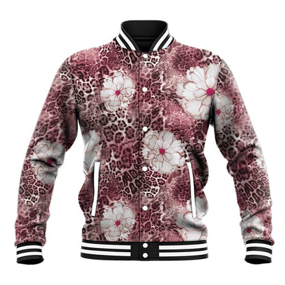 African Leopard Floral Pattern Baseball Jacket Sunset Mauve