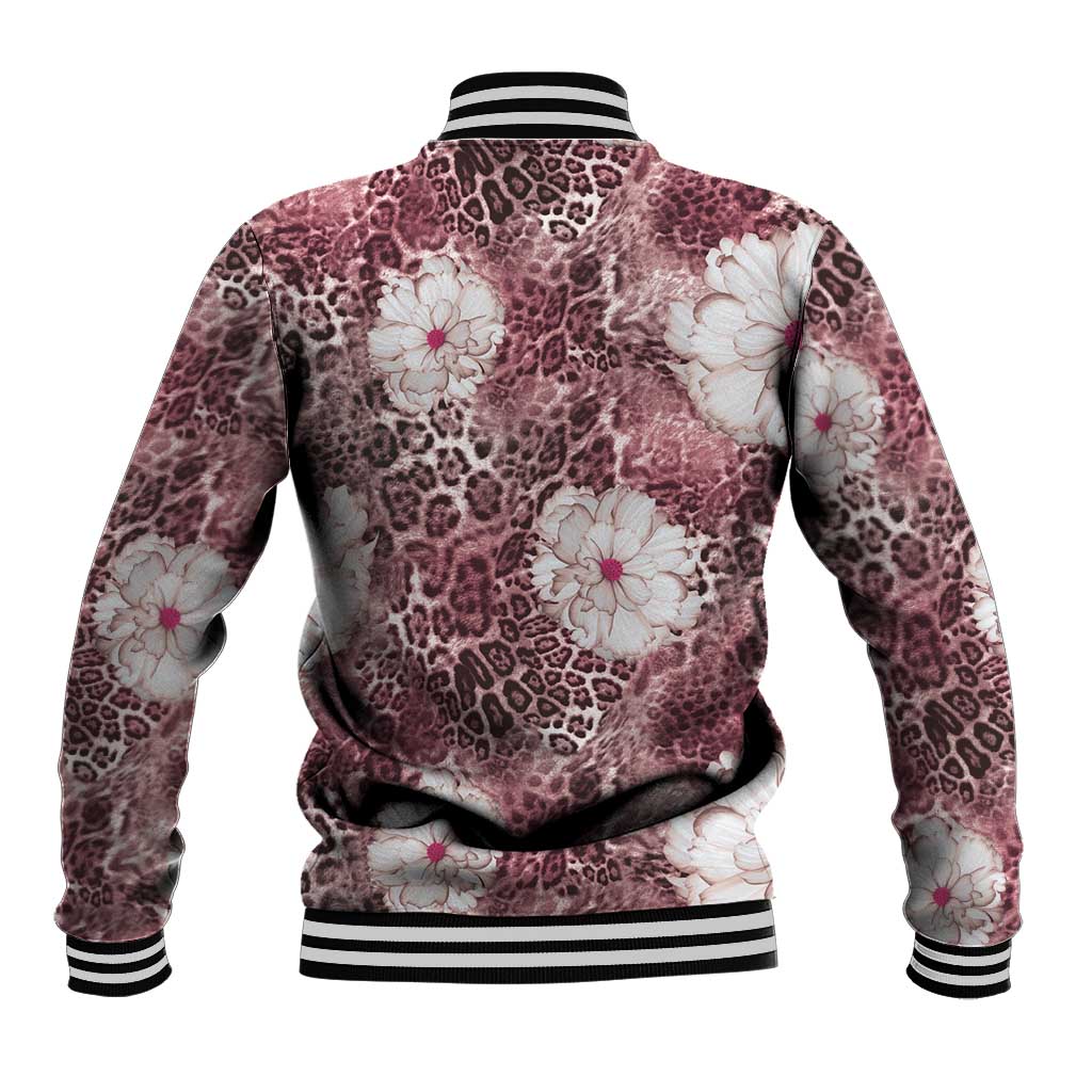 African Leopard Floral Pattern Baseball Jacket Sunset Mauve
