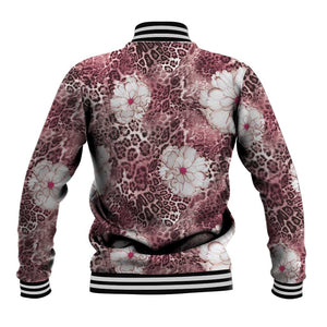 African Leopard Floral Pattern Baseball Jacket Sunset Mauve