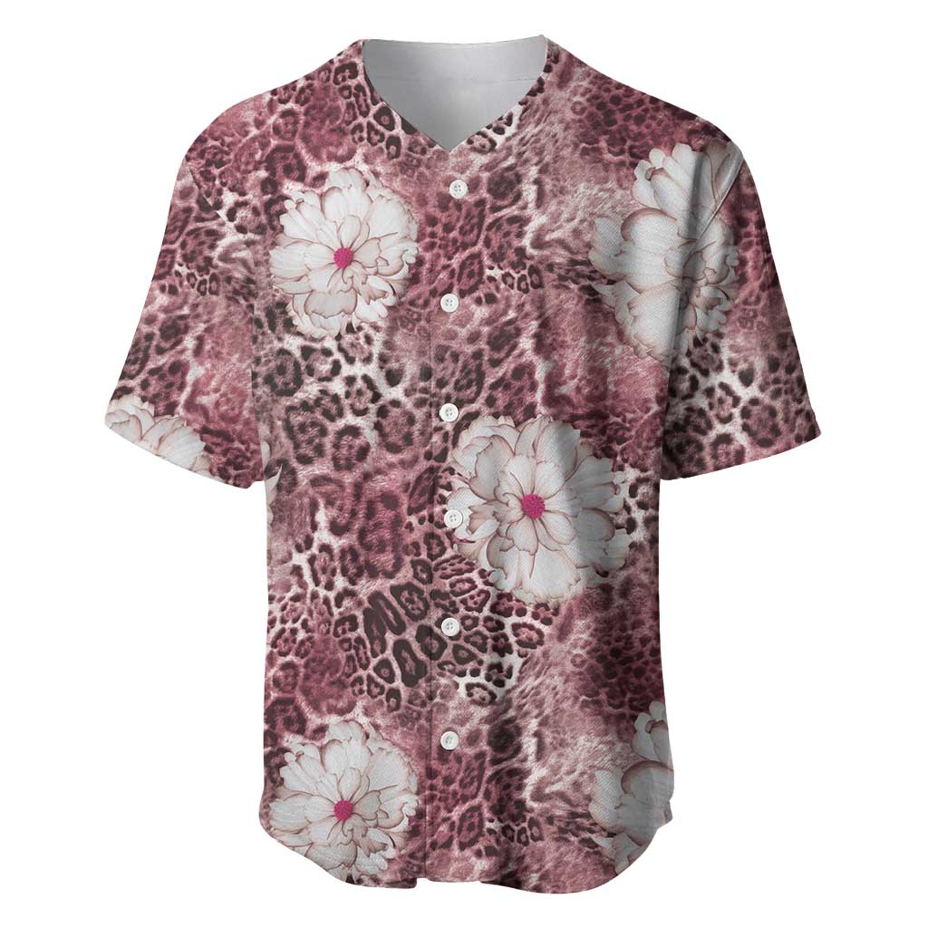 African Leopard Floral Pattern Baseball Jersey Sunset Mauve