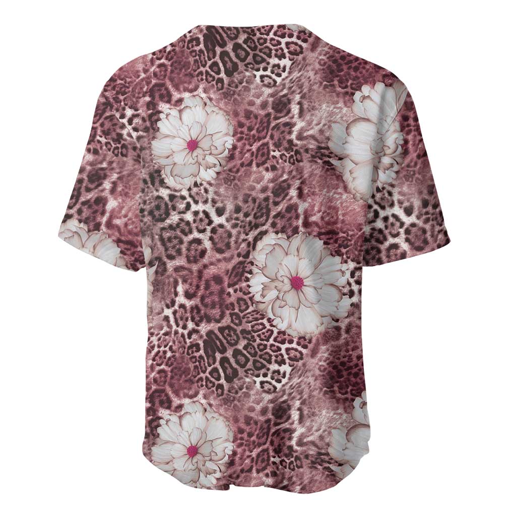 African Leopard Floral Pattern Baseball Jersey Sunset Mauve
