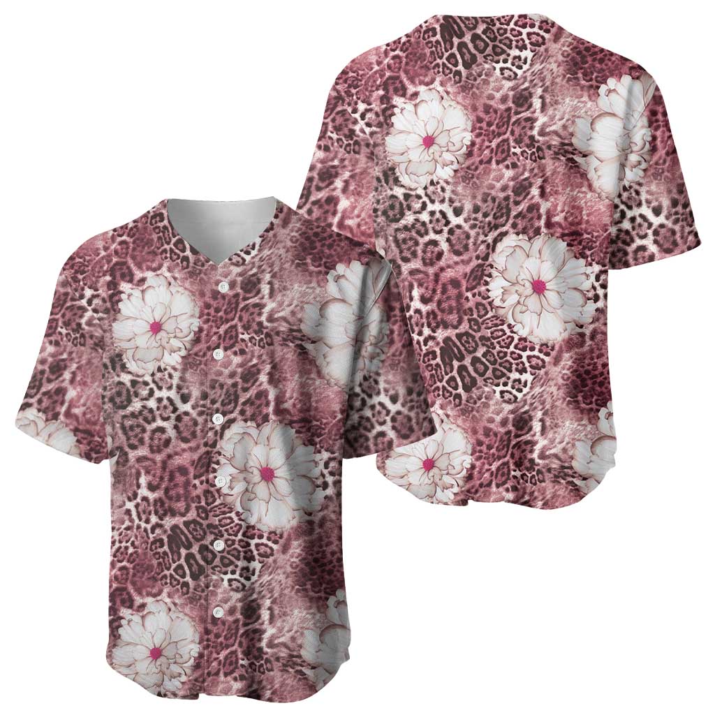 African Leopard Floral Pattern Baseball Jersey Sunset Mauve