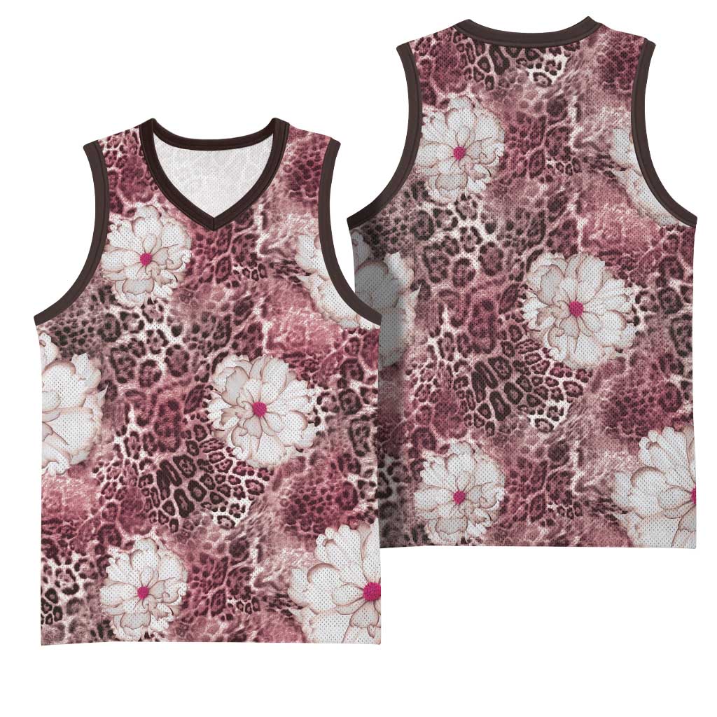 African Leopard Floral Pattern Basketball Jersey Sunset Mauve