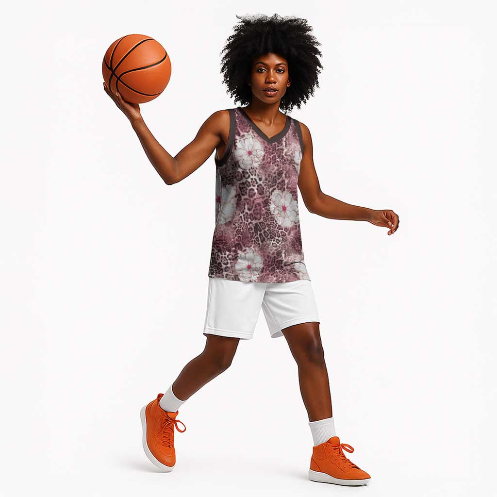 African Leopard Floral Pattern Basketball Jersey Sunset Mauve