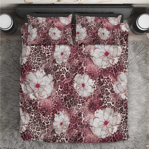 African Leopard Floral Pattern Bedding Set Sunset Mauve