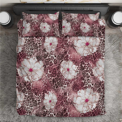 African Leopard Floral Pattern Bedding Set Sunset Mauve