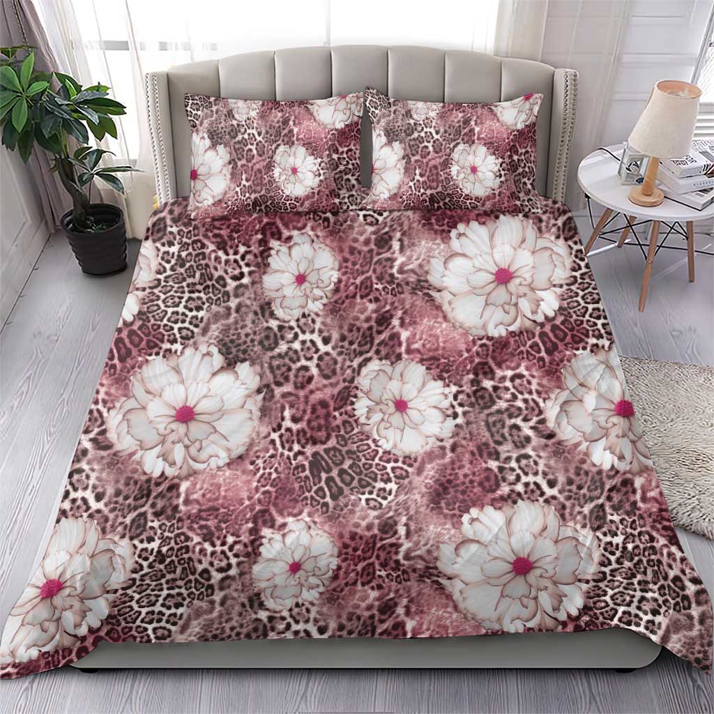 African Leopard Floral Pattern Bedding Set Sunset Mauve