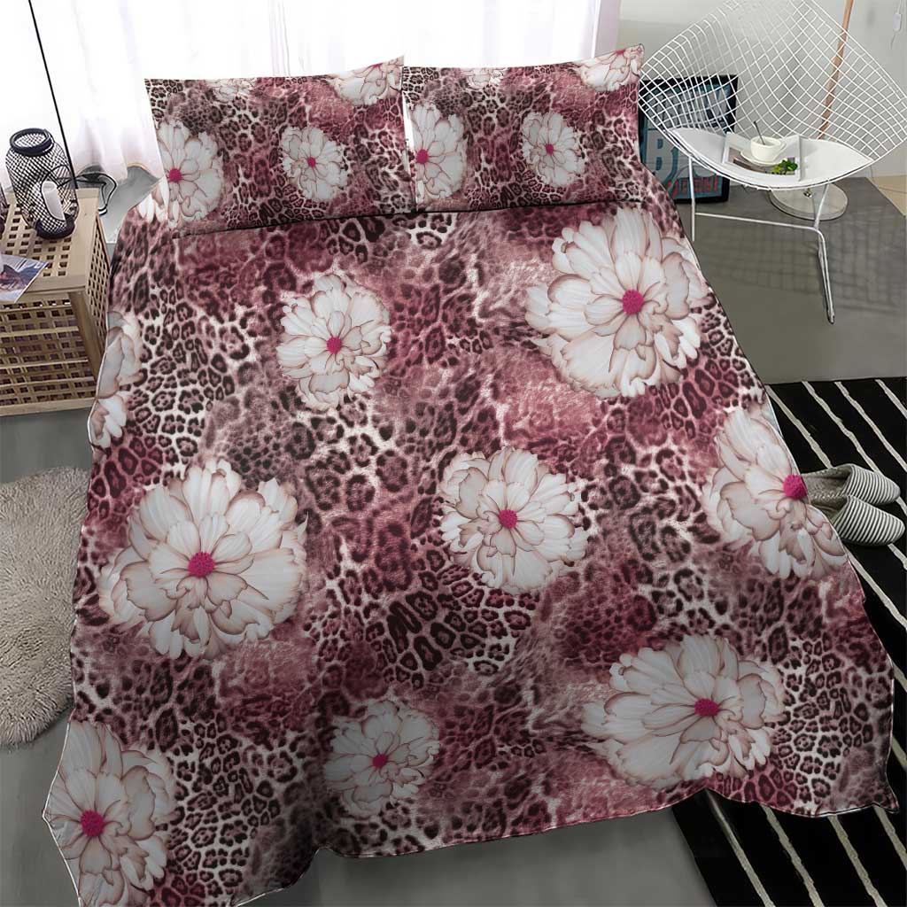 African Leopard Floral Pattern Bedding Set Sunset Mauve