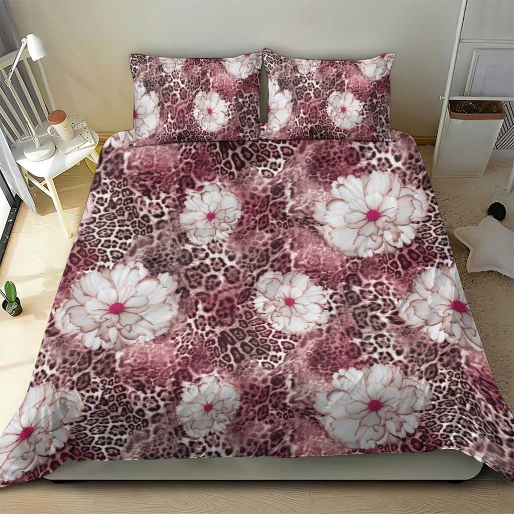 African Leopard Floral Pattern Bedding Set Sunset Mauve
