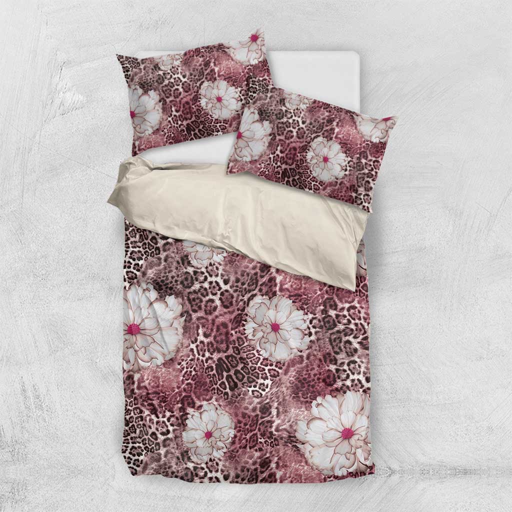 African Leopard Floral Pattern Bedding Set Sunset Mauve