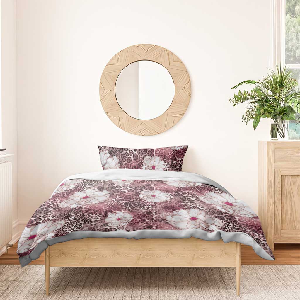 African Leopard Floral Pattern Bedding Set Sunset Mauve