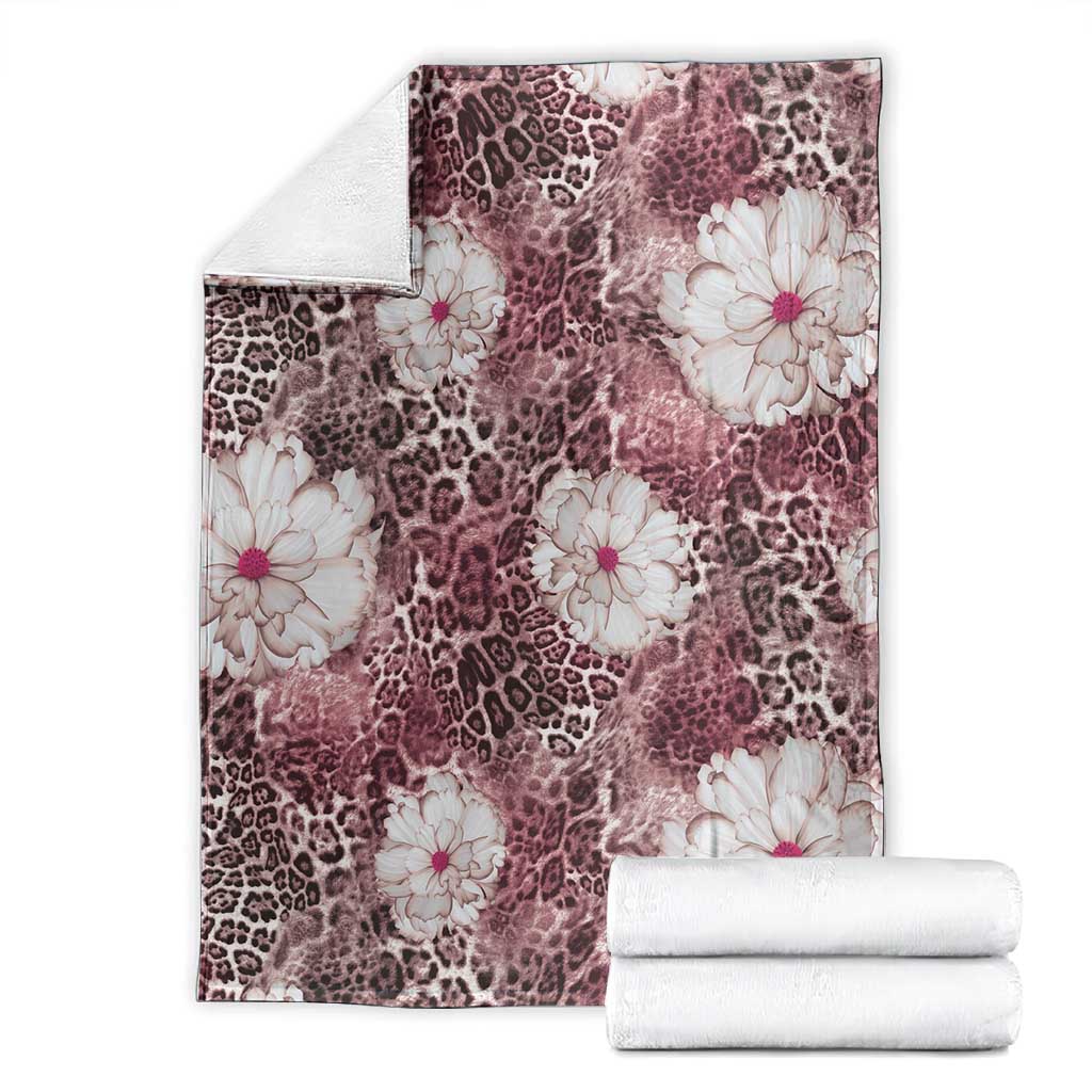 African Leopard Floral Pattern Blanket Sunset Mauve