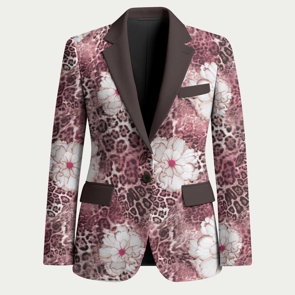 African Leopard Floral Pattern Blazer Sunset Mauve