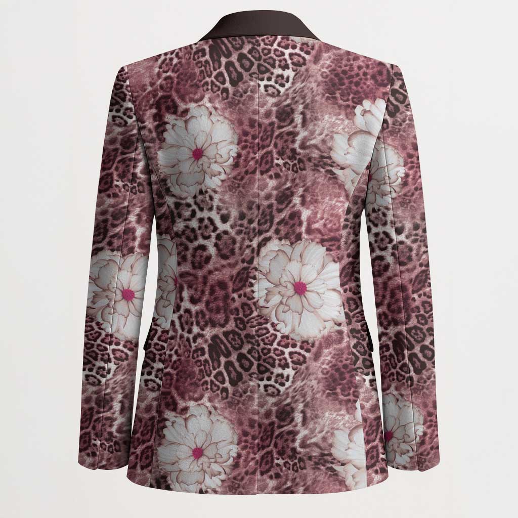 African Leopard Floral Pattern Blazer Sunset Mauve