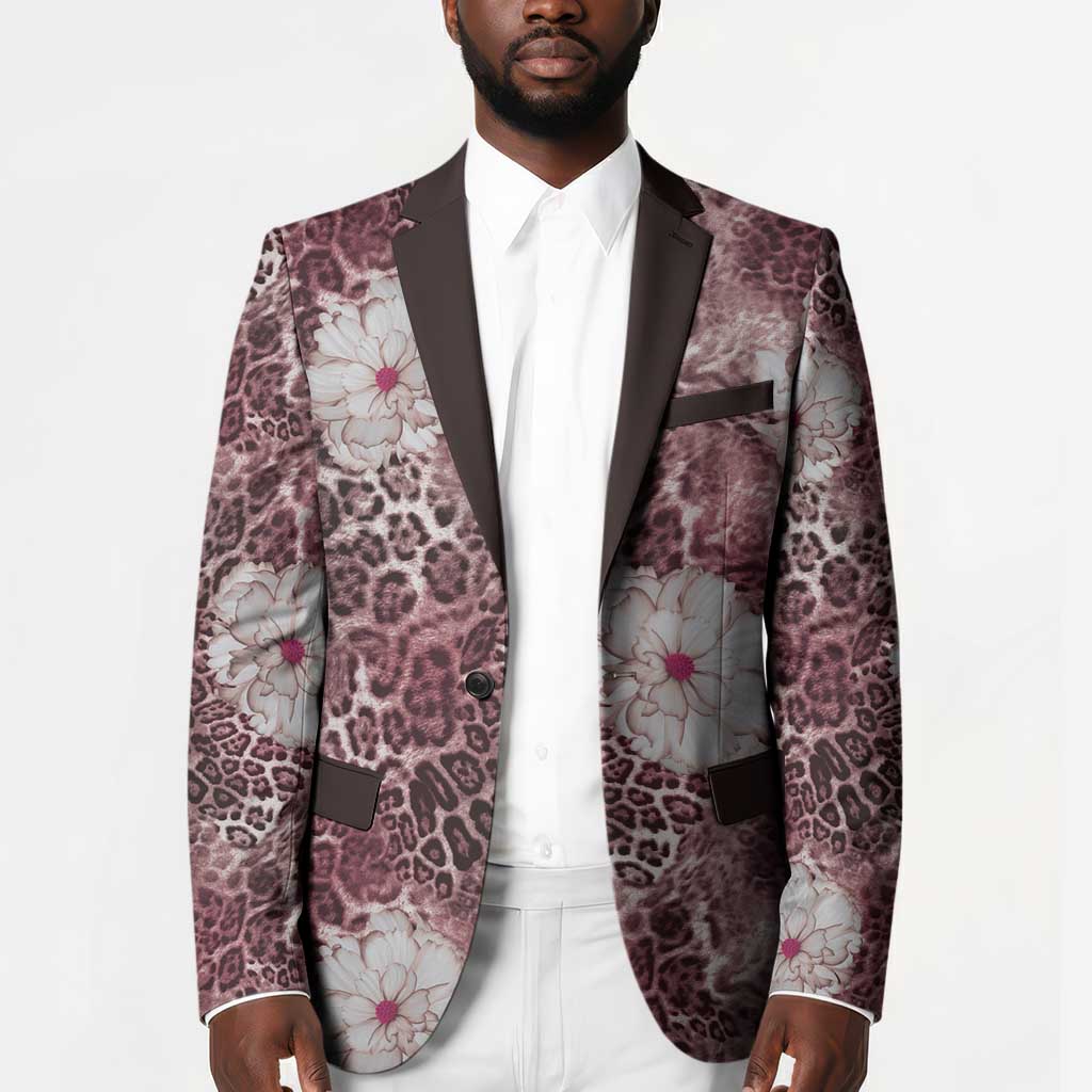 African Leopard Floral Pattern Blazer Sunset Mauve