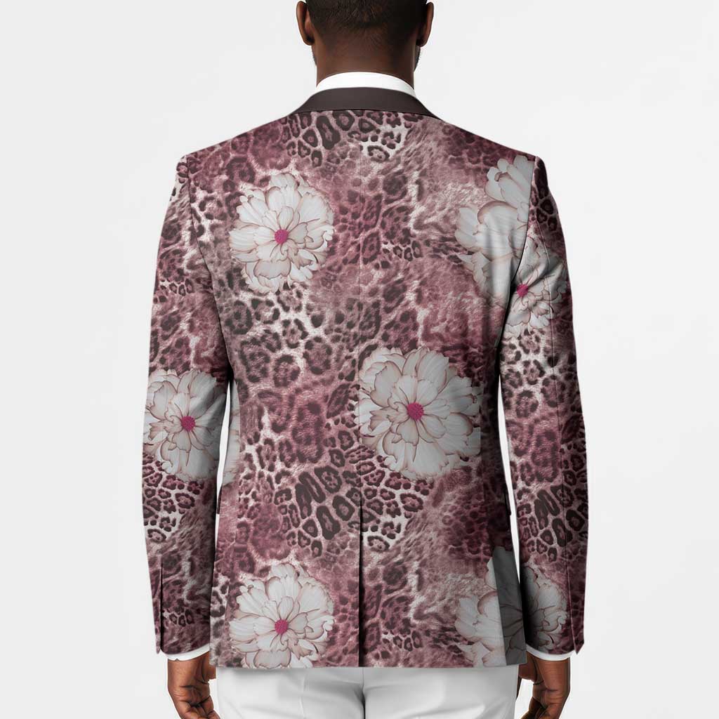 African Leopard Floral Pattern Blazer Sunset Mauve