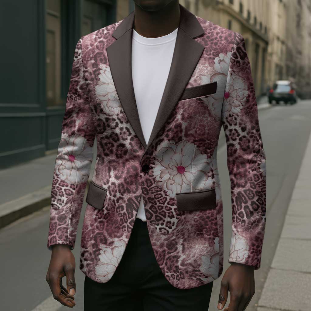 African Leopard Floral Pattern Blazer Sunset Mauve